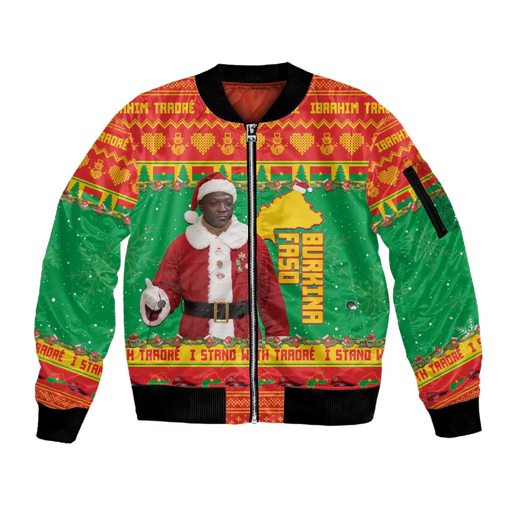 Afro Burkina Faso Christmas Spirit Sleeve Zip Bomber Jacket Stand With Traore Stand With Hope - African Pride