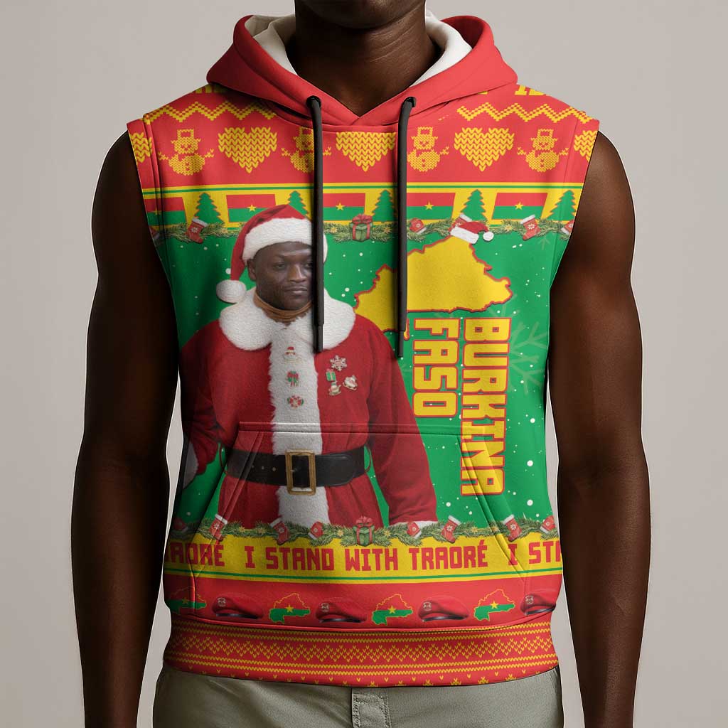 Afro Burkina Faso Christmas Spirit Sleeveless Hoodie Stand With Traore Stand With Hope - African Pride