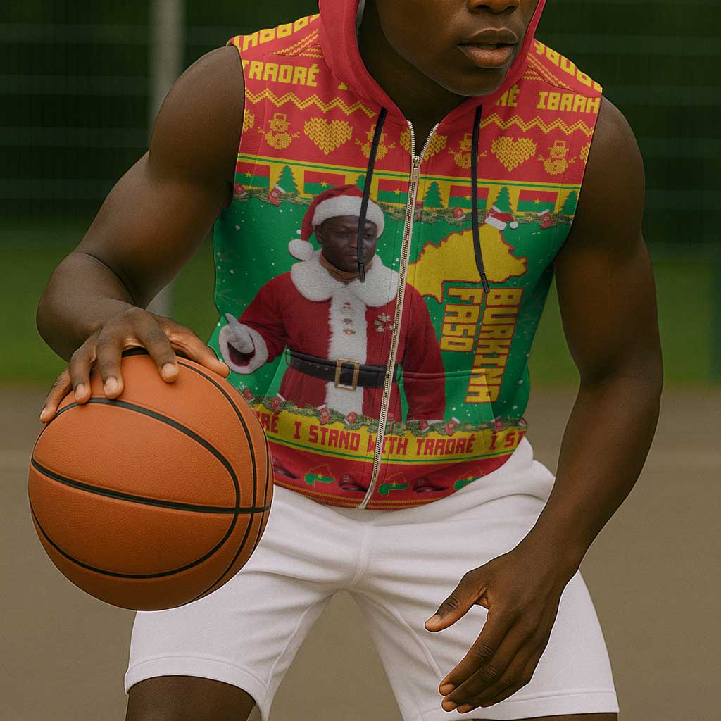 Afro Burkina Faso Christmas Spirit Sleeveless Zip Hoodie Stand With Traore Stand With Hope - African Pride
