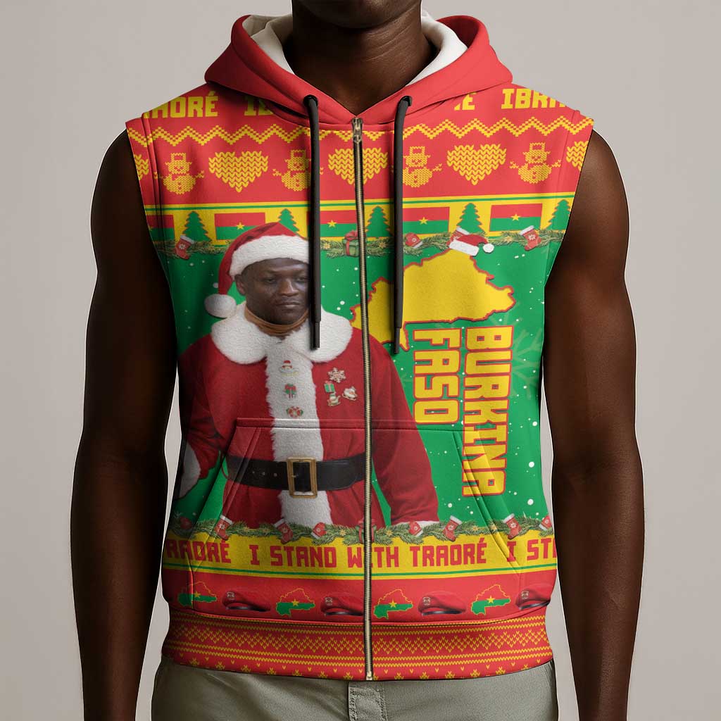 Afro Burkina Faso Christmas Spirit Sleeveless Zip Hoodie Stand With Traore Stand With Hope - African Pride