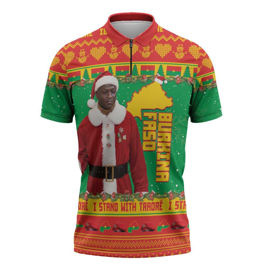 Burkina Faso Christmas Zipper Polo Shirt I Stand With Traore