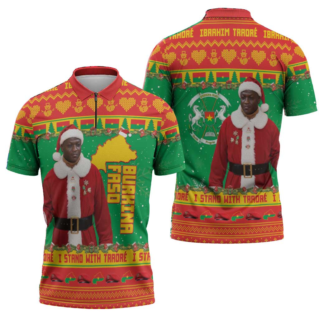 Burkina Faso Christmas Zipper Polo Shirt I Stand With Traore
