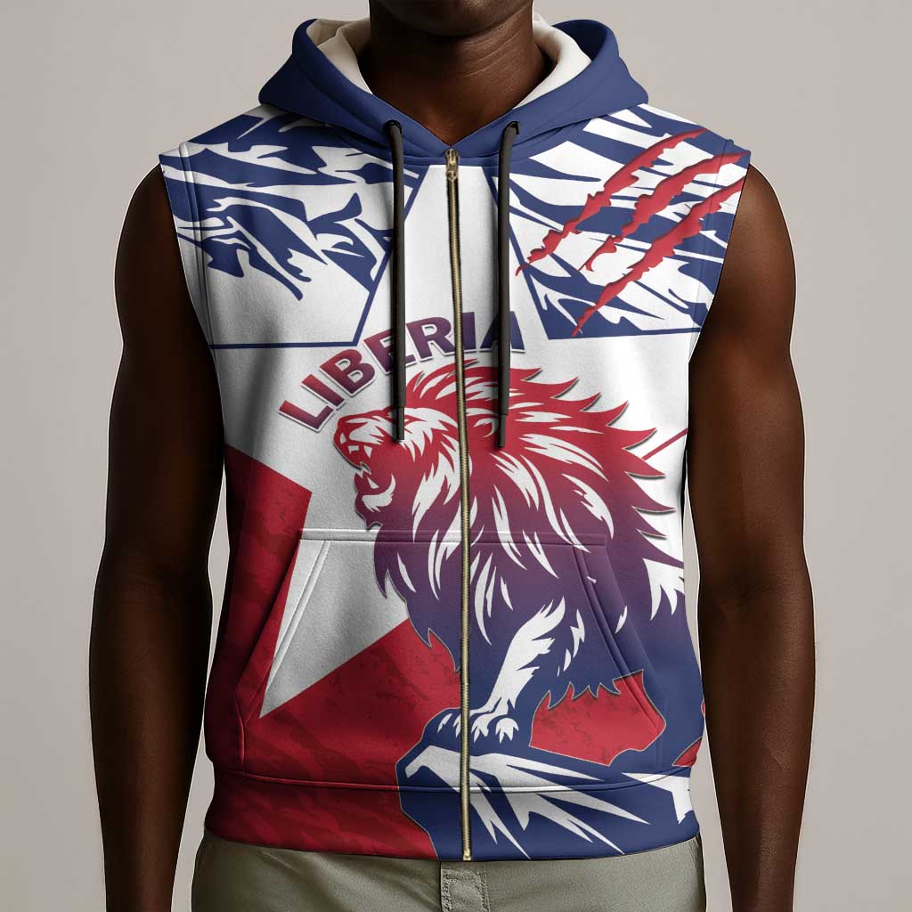 Personalised Afro Liberia Sleeveless Zip Hoodie African King Lion - Grunge Style - African Pride