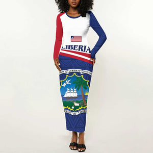 Personalised Liberia African Long Sleeve Bodycon Dress Coat Of Arms Flag LT15