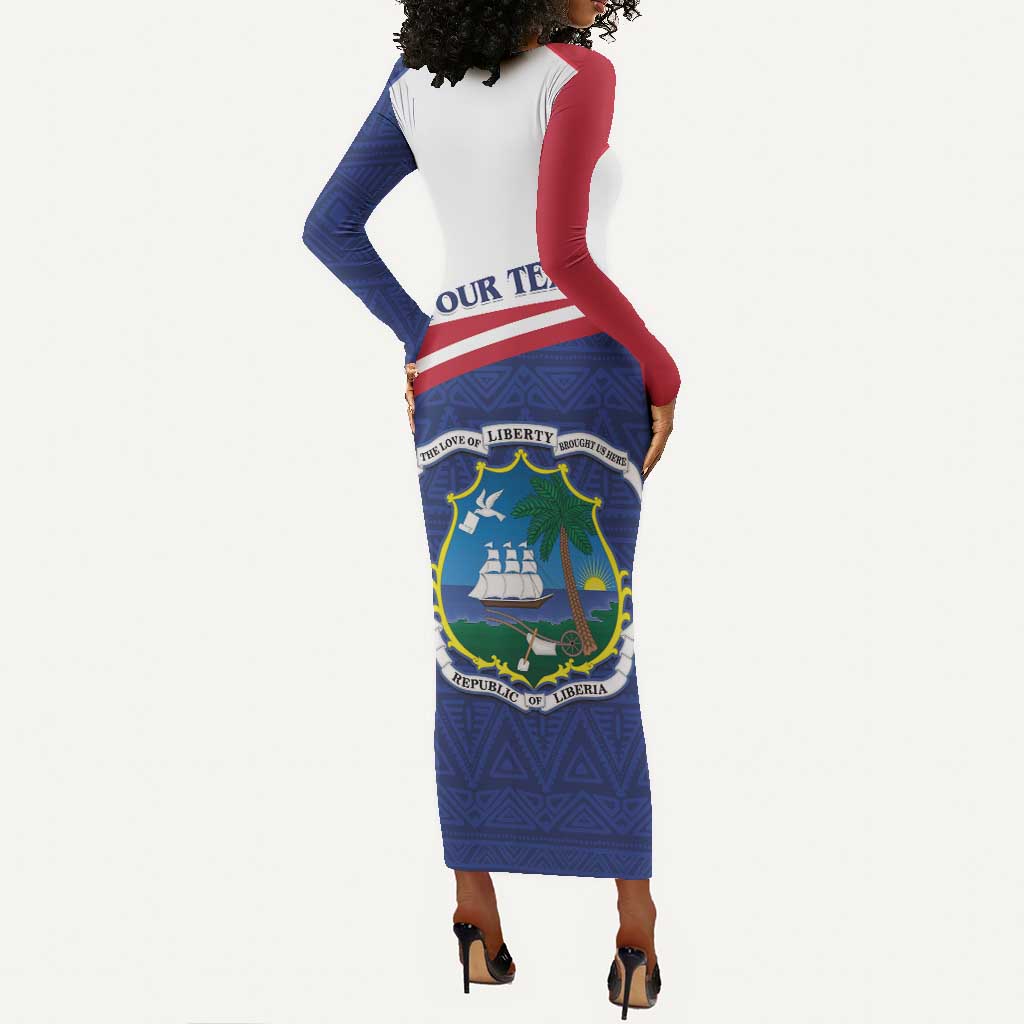Personalised Liberia African Long Sleeve Bodycon Dress Coat Of Arms Flag LT15
