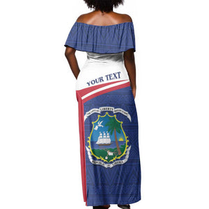 Personalised Liberia African Off Shoulder Maxi Dress Coat Of Arms Flag