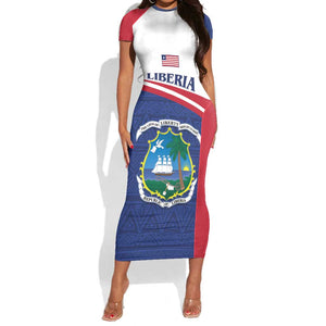 Personalised Liberia African Short Sleeve Bodycon Dress Coat Of Arms Flag LT15