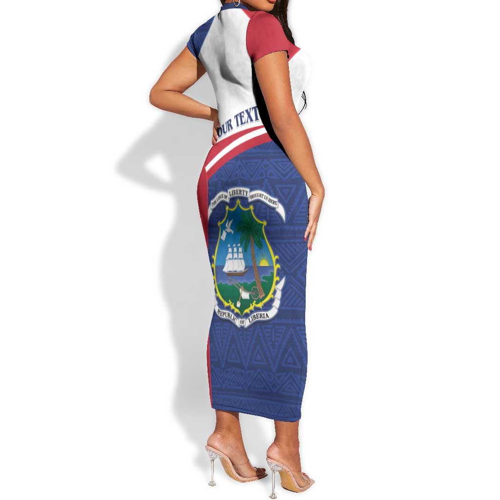 Personalised Liberia African Short Sleeve Bodycon Dress Coat Of Arms Flag LT15