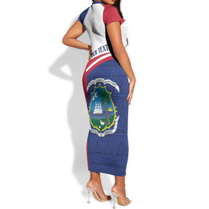 Personalised Liberia African Short Sleeve Bodycon Dress Coat Of Arms Flag LT15