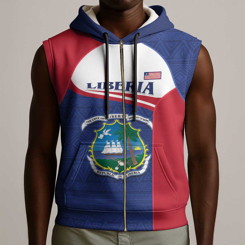 Personalised Liberia African Sleeveless Zip Hoodie Coat Of Arms Flag - African Pride