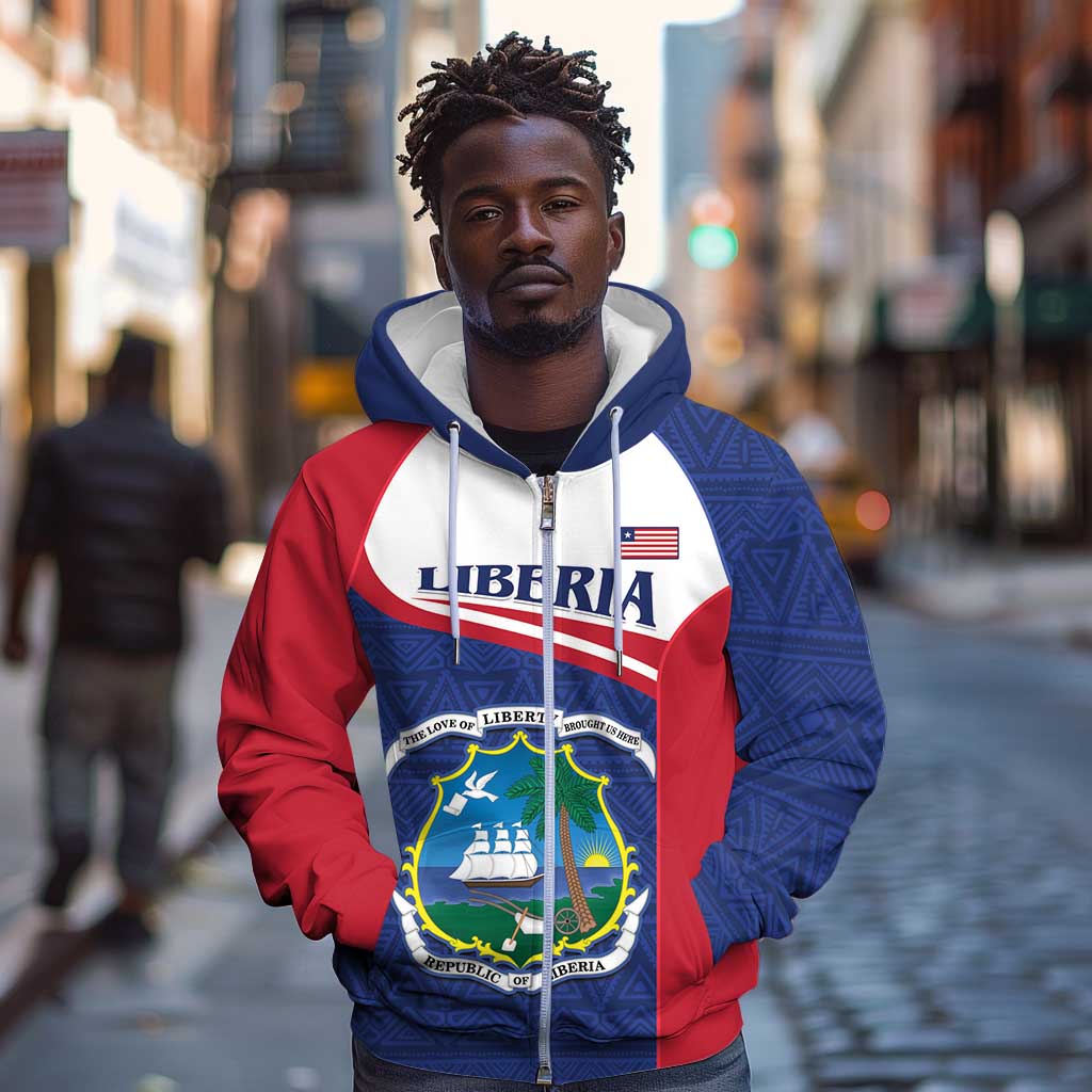 Personalised Liberia African Zip Hoodie Coat Of Arms Flag