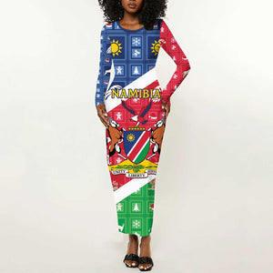 Afro Namibia Long Sleeve Bodycon Dress Coat Of Arms Christmas Style LT15