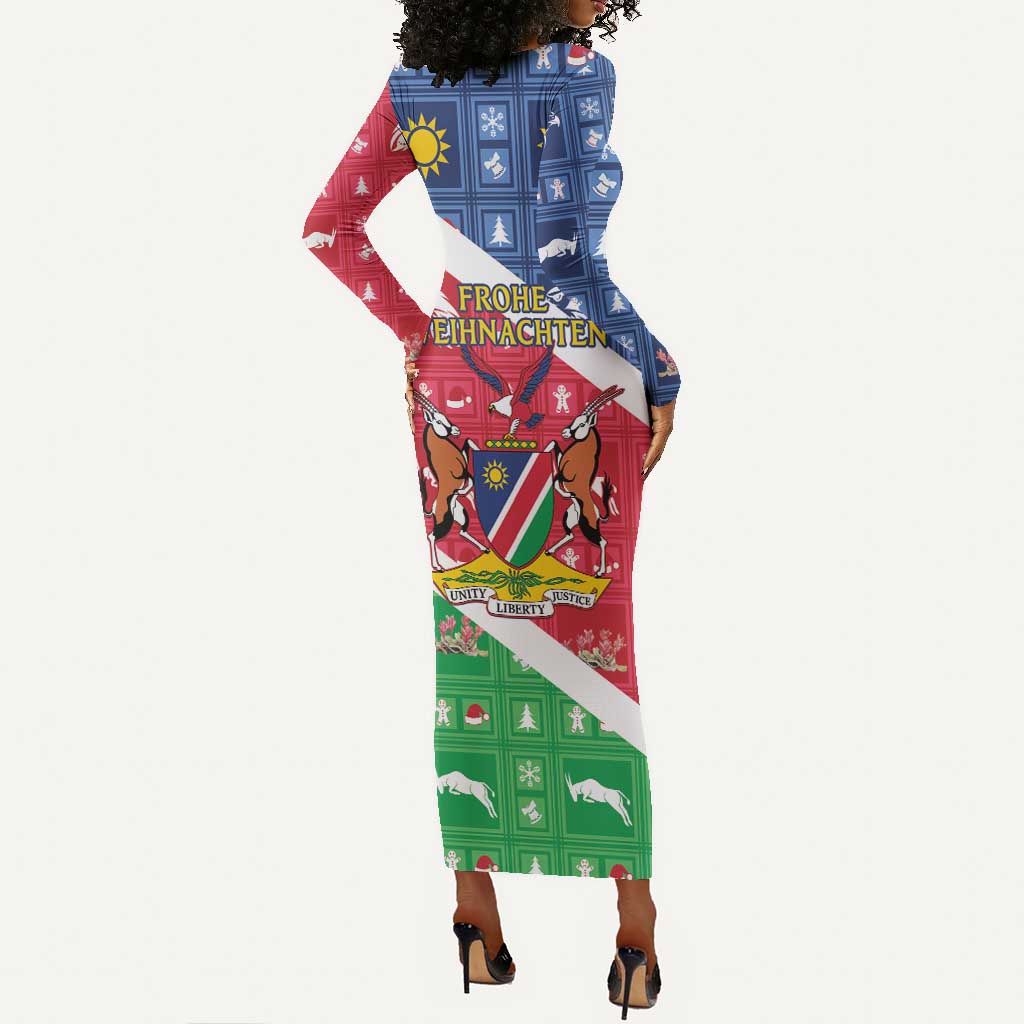 Afro Namibia Long Sleeve Bodycon Dress Coat Of Arms Christmas Style LT15