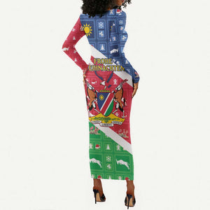 Afro Namibia Long Sleeve Bodycon Dress Coat Of Arms Christmas Style LT15