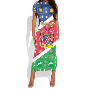 Afro Namibia Short Sleeve Bodycon Dress Coat Of Arms Christmas Style LT15