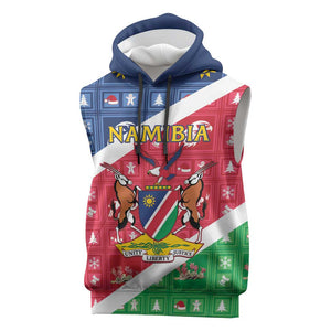 Afro Namibia Sleeveless Hoodie Coat Of Arms Christmas Style - African Pride