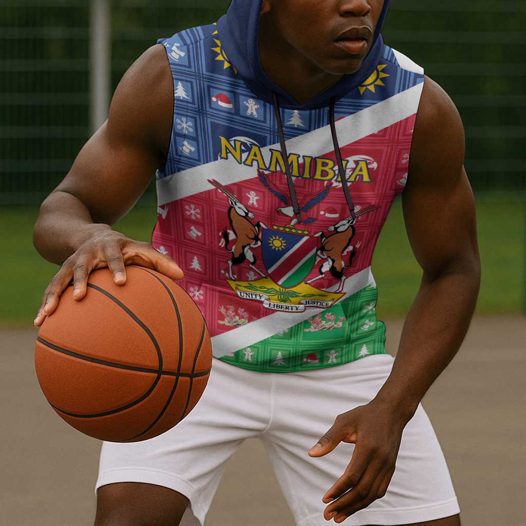 Afro Namibia Sleeveless Hoodie Coat Of Arms Christmas Style - African Pride