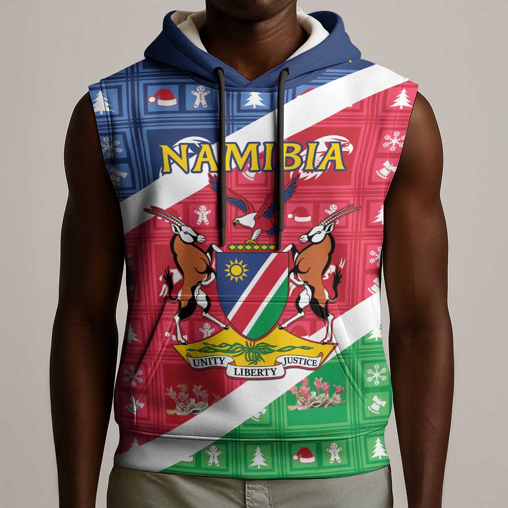 Afro Namibia Sleeveless Hoodie Coat Of Arms Christmas Style - African Pride