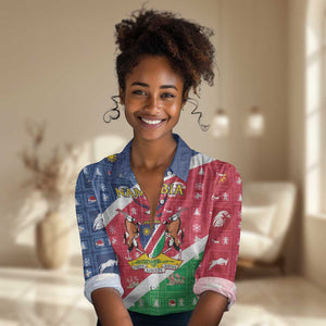 Afro Namibia Women Casual Shirt Coat Of Arms Christmas Style LT15