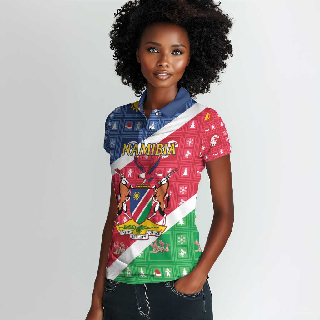 Afro Namibia Women Polo Shirt Coat Of Arms Christmas Style