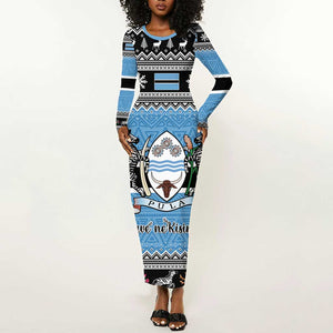 Afro Botswana Christmas Long Sleeve Bodycon Dress Coat Of Arms - African Pattern LT15