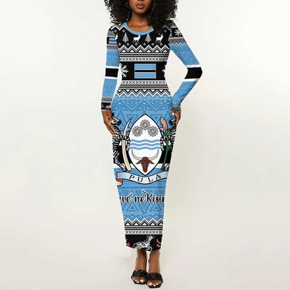 Afro Botswana Christmas Long Sleeve Bodycon Dress Coat Of Arms - African Pattern LT15