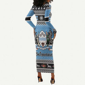Afro Botswana Christmas Long Sleeve Bodycon Dress Coat Of Arms - African Pattern LT15