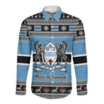 Afro Botswana Christmas Long Sleeve Button Shirt Coat Of Arms - African Pattern