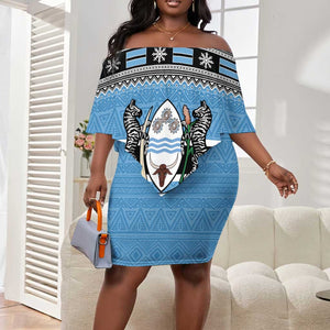 Afro Botswana Christmas Off Shoulder Short Dress Coat Of Arms - African Pattern