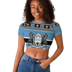 Afro Botswana Christmas Raglan Cropped T shirt Coat Of Arms - African Pattern