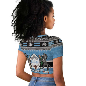 Afro Botswana Christmas Raglan Cropped T shirt Coat Of Arms - African Pattern