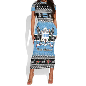 Afro Botswana Christmas Short Sleeve Bodycon Dress Coat Of Arms - African Pattern LT15