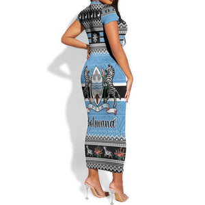 Afro Botswana Christmas Short Sleeve Bodycon Dress Coat Of Arms - African Pattern LT15