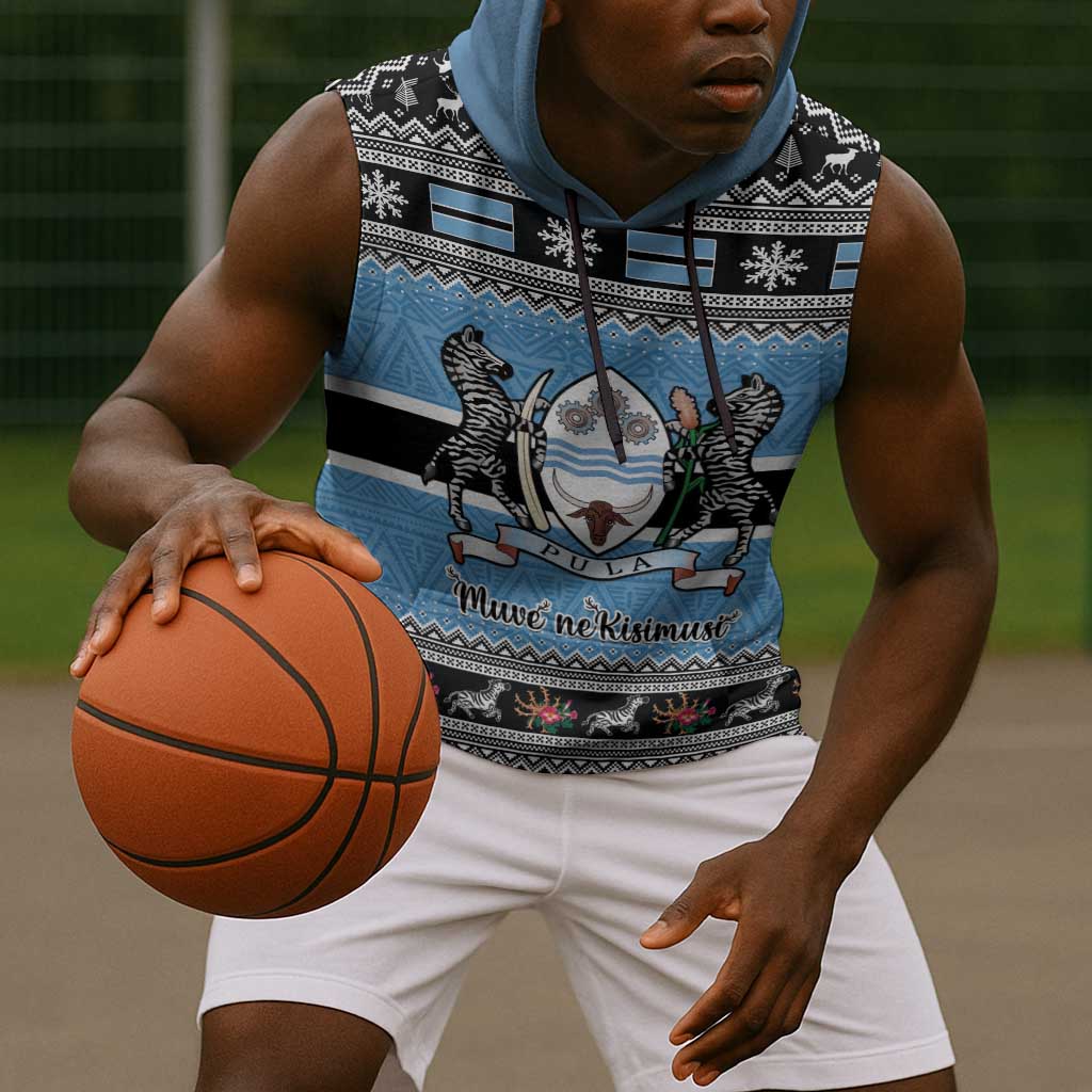 Afro Botswana Christmas Sleeveless Hoodie Coat Of Arms - African Pattern - African Pride