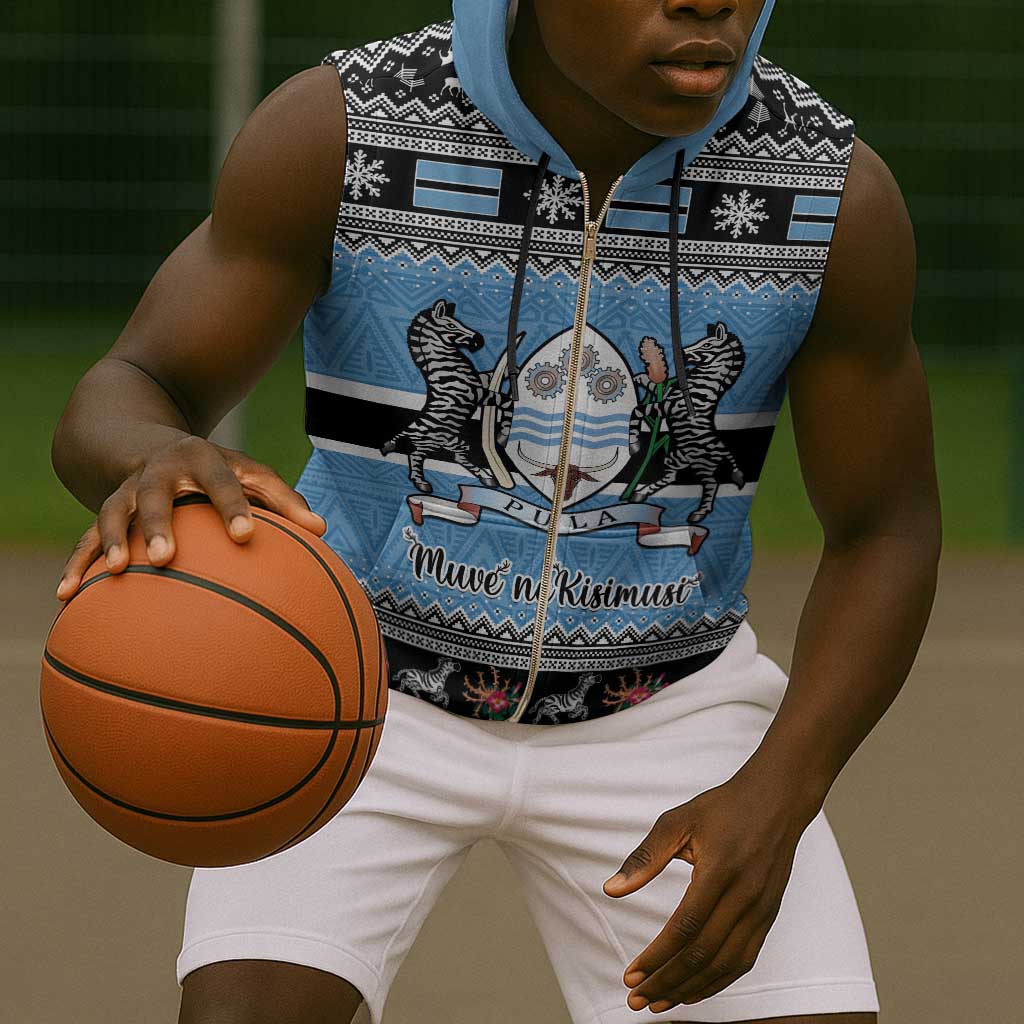 Afro Botswana Christmas Sleeveless Zip Hoodie Coat Of Arms - African Pattern - African Pride