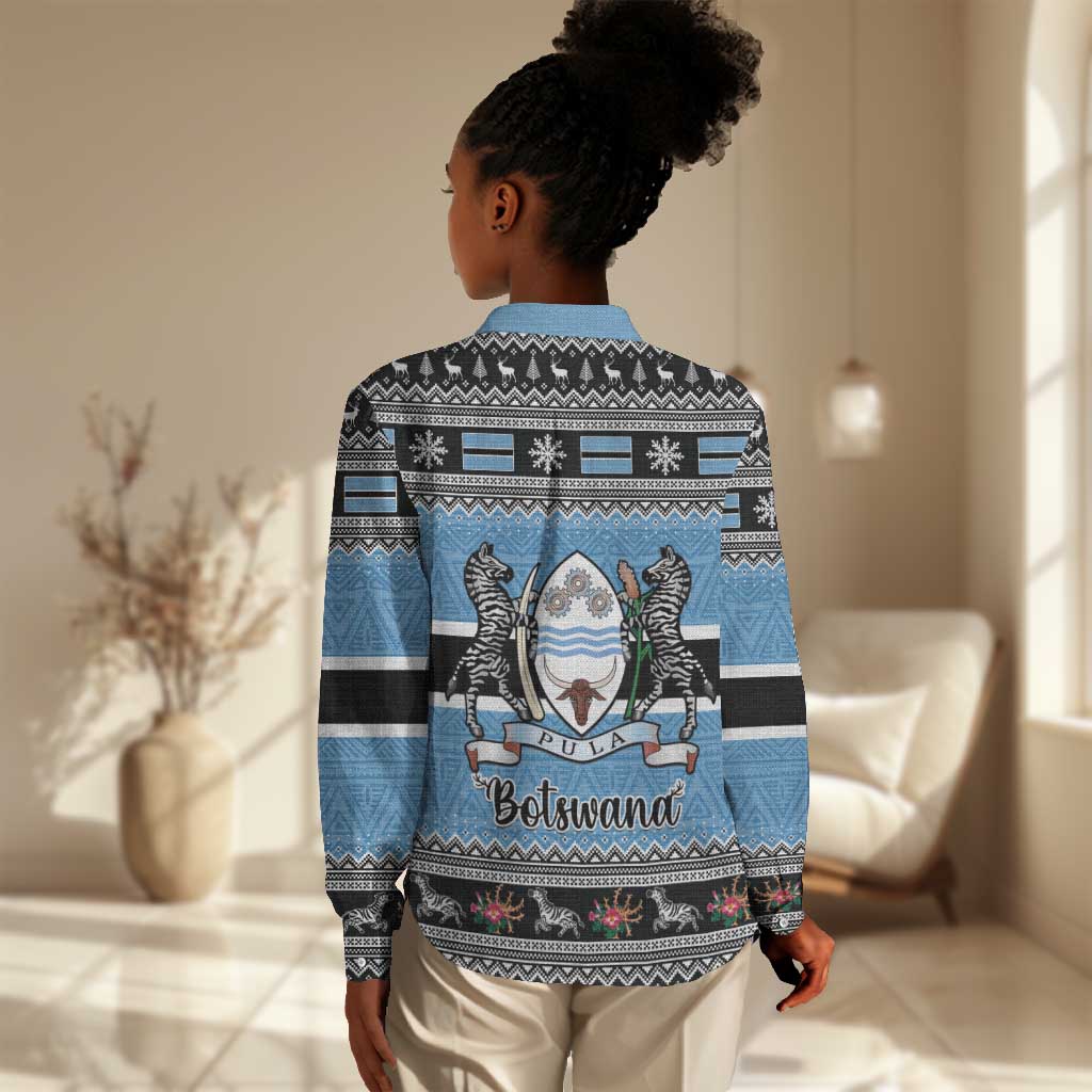 Afro Botswana Christmas Women Casual Shirt Coat Of Arms - African Pattern LT15