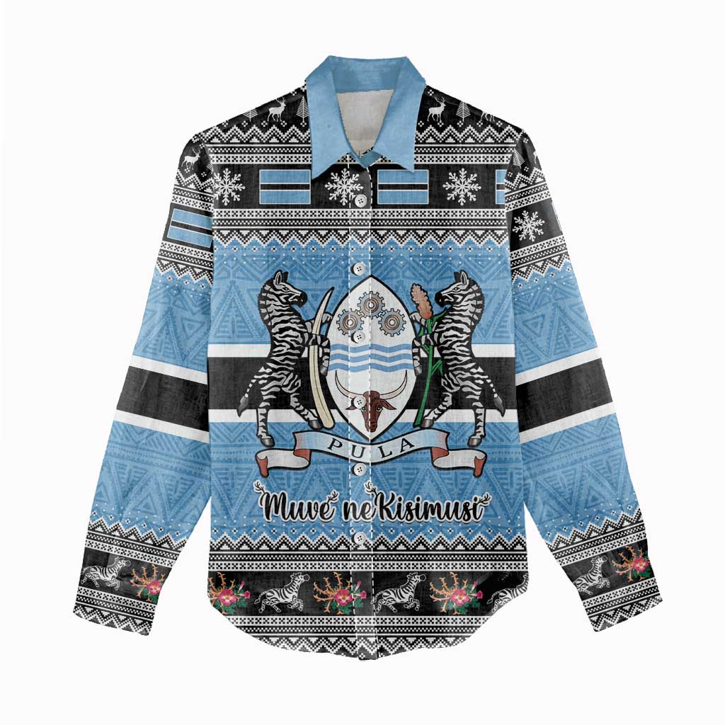Afro Botswana Christmas Women Casual Shirt Coat Of Arms - African Pattern LT15