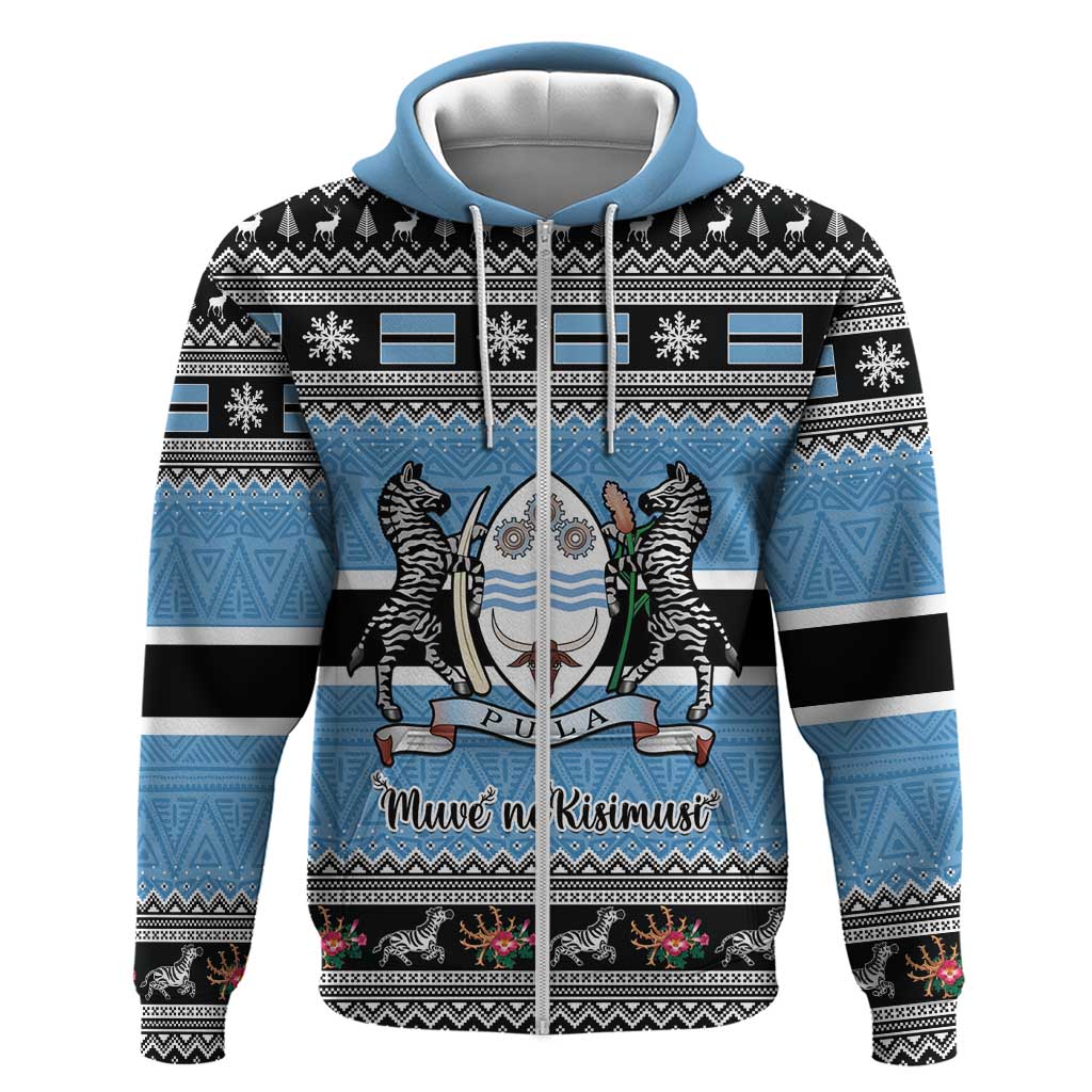 Afro Botswana Christmas Zip Hoodie Coat Of Arms - African Pattern