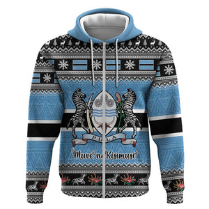 Afro Botswana Christmas Zip Hoodie Coat Of Arms - African Pattern