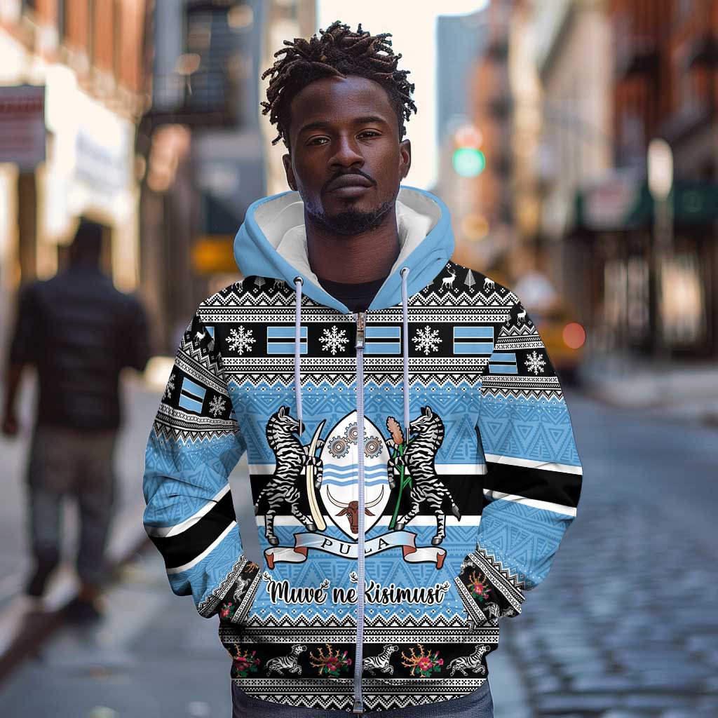 Afro Botswana Christmas Zip Hoodie Coat Of Arms - African Pattern