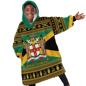 Afro-Jamaicans Kid Wearable Blanket Hoodie Coat Of Arms - Merry Christmas