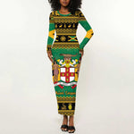Afro-Jamaicans Long Sleeve Bodycon Dress Coat Of Arms - Merry Christmas LT15