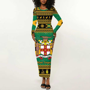 Afro-Jamaicans Long Sleeve Bodycon Dress Coat Of Arms - Merry Christmas LT15