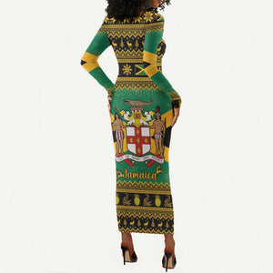 Afro-Jamaicans Long Sleeve Bodycon Dress Coat Of Arms - Merry Christmas LT15