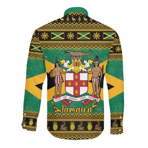 Afro-Jamaicans Long Sleeve Button Shirt Coat Of Arms - Merry Christmas