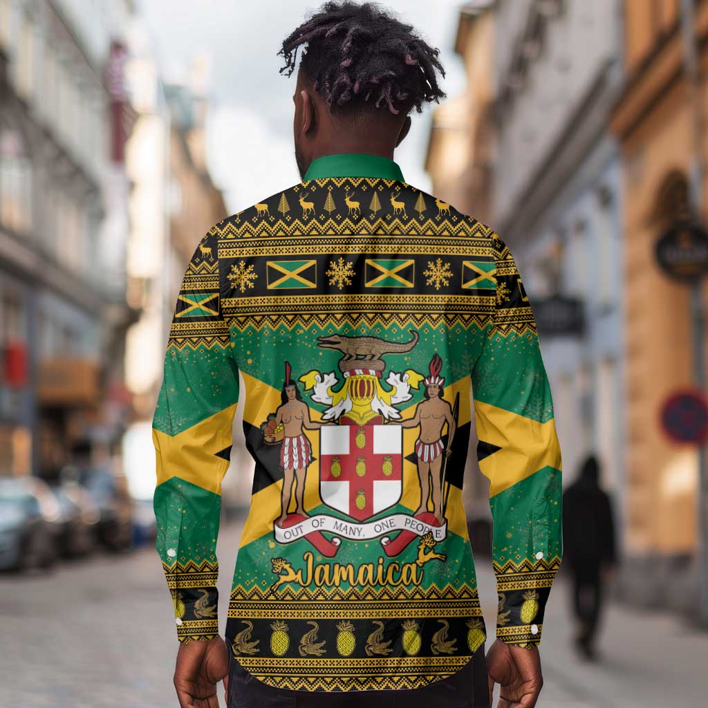 Afro-Jamaicans Long Sleeve Button Shirt Coat Of Arms - Merry Christmas