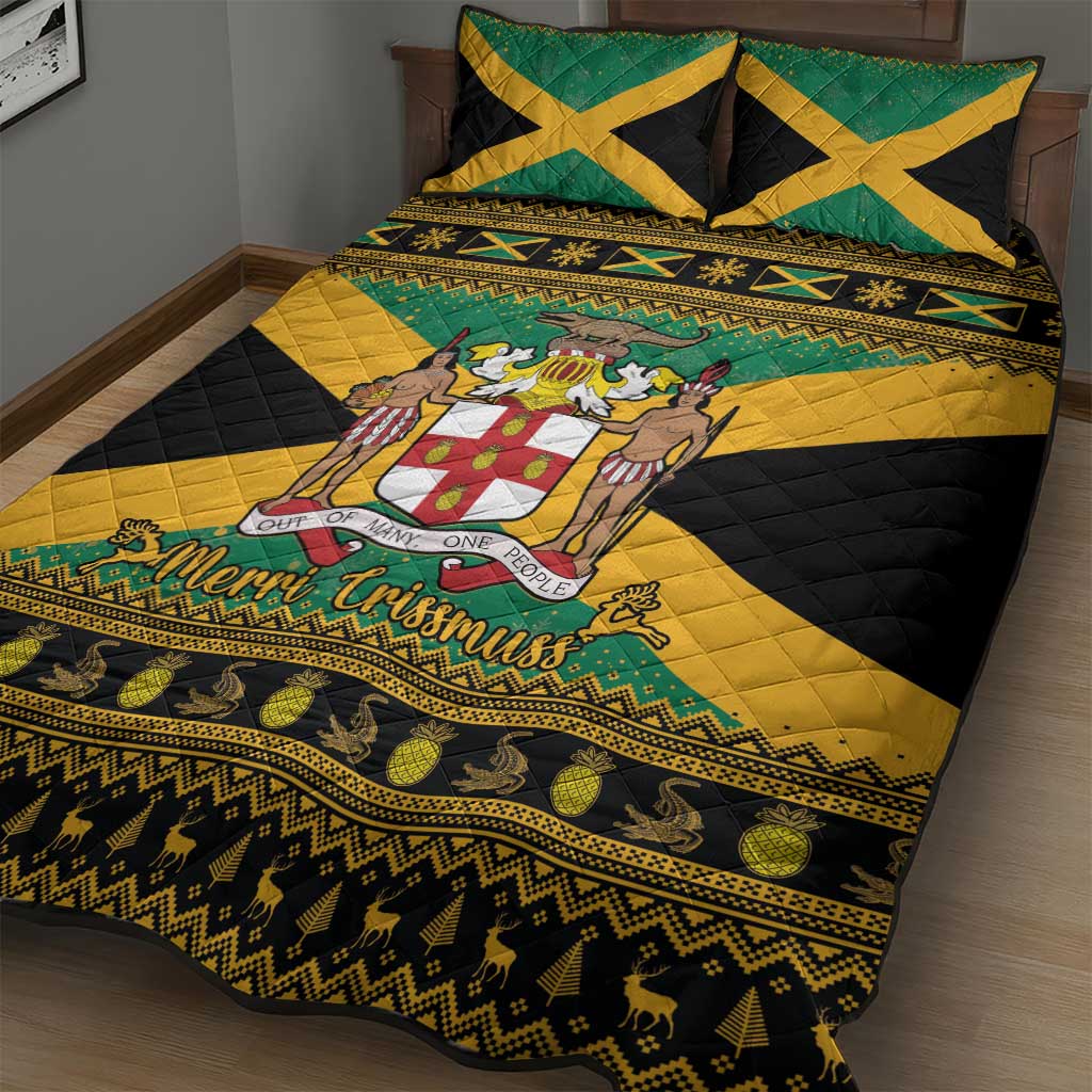 Afro-Jamaicans Quilt Bed Set Coat Of Arms - Merry Christmas