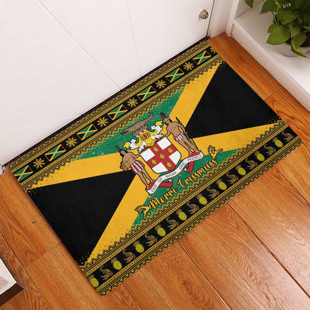 Afro-Jamaicans Rubber Doormat Coat Of Arms - Merry Christmas