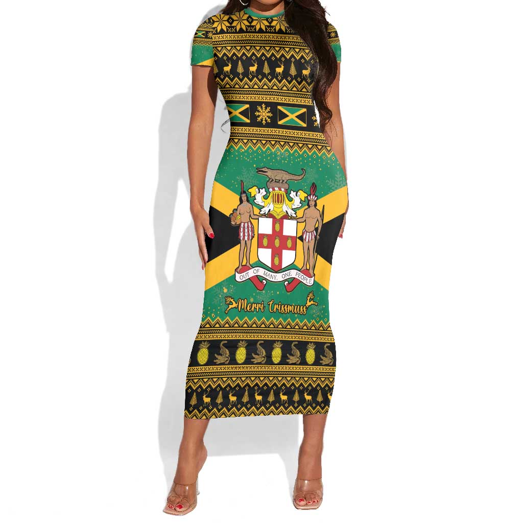 Afro-Jamaicans Short Sleeve Bodycon Dress Coat Of Arms - Merry Christmas LT15