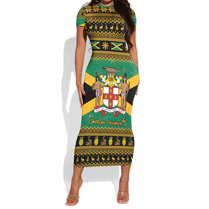 Afro-Jamaicans Short Sleeve Bodycon Dress Coat Of Arms - Merry Christmas LT15
